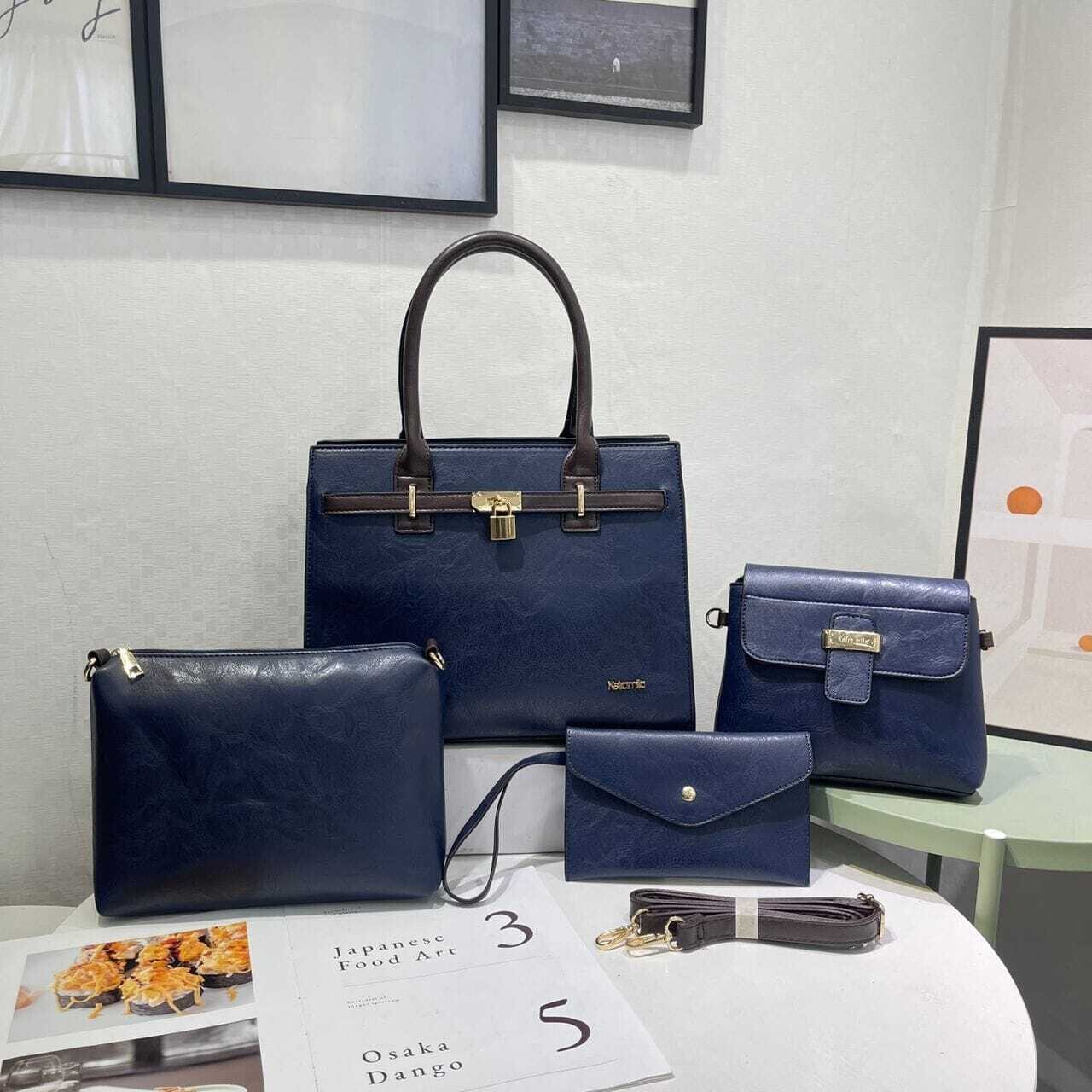 4 in 1 Keira Mila Posh Lock Designer Premium Leather Fashion Handbag