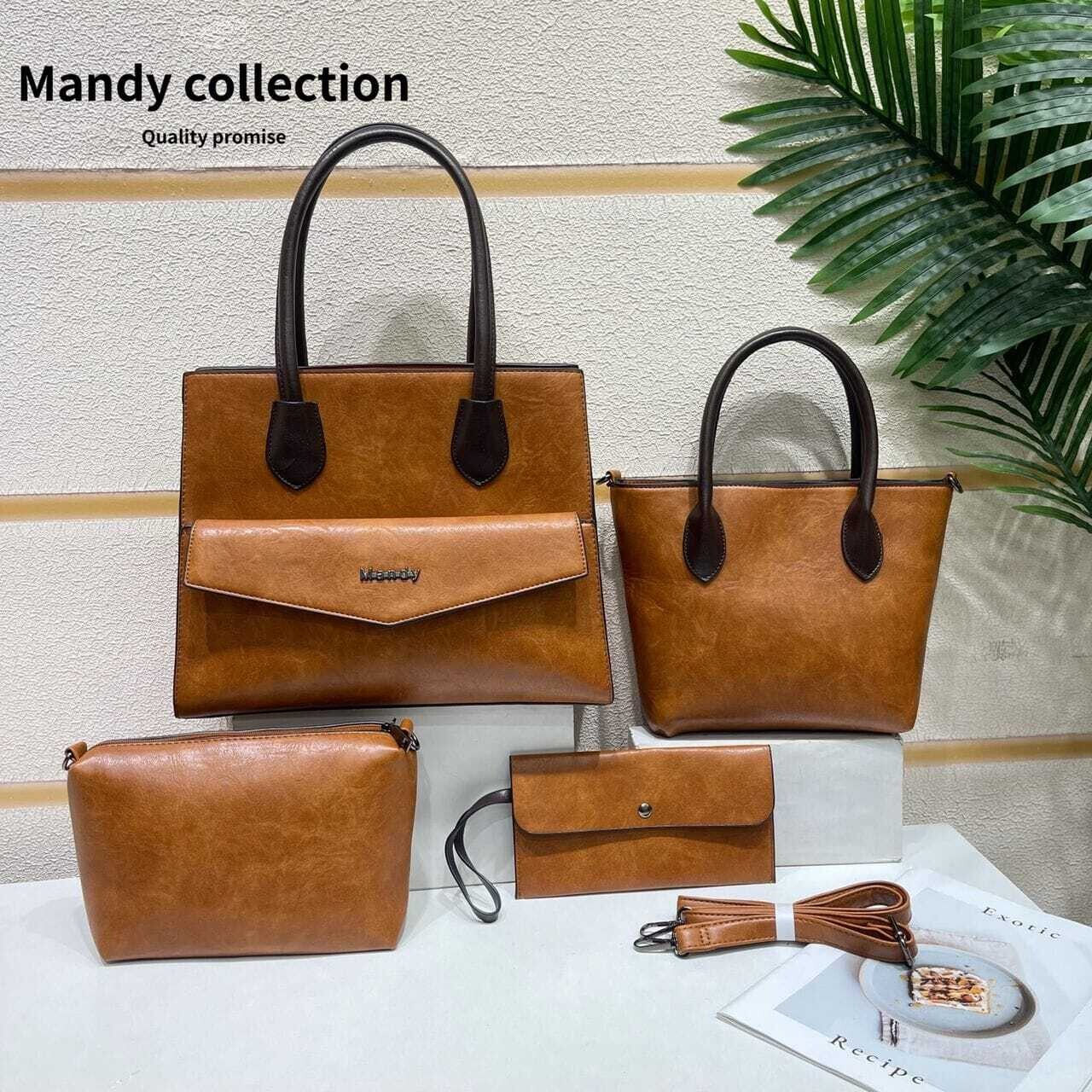 4 in 1 Mandy Collection Quality Promise New Design Outer Flap Pocket Genuine Leather Women Shoulder Bags