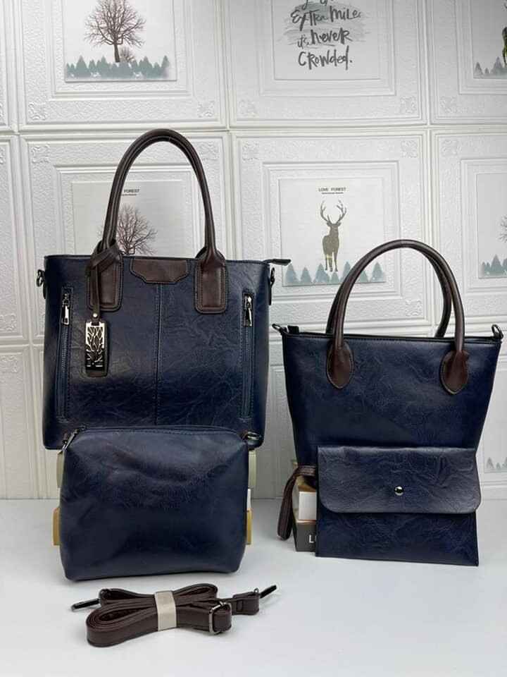 4 in 1 Wise Classic Office Design Genuine Leather Women Shoulder Bags