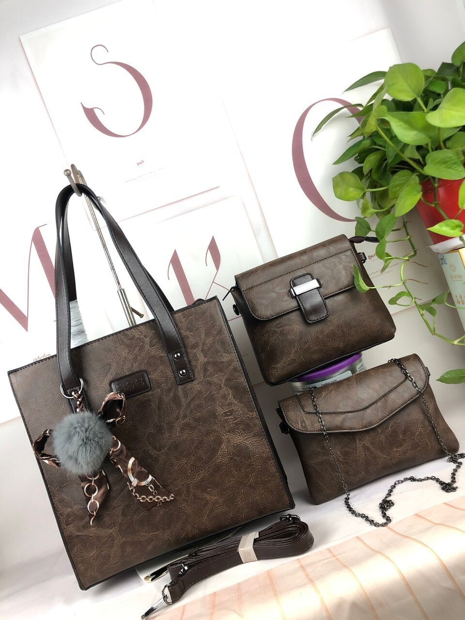 3 in 1 Mandy Collection BSB Wise Classic Business Style Large Capacity Modern Design Leather Women Shoulder Bags