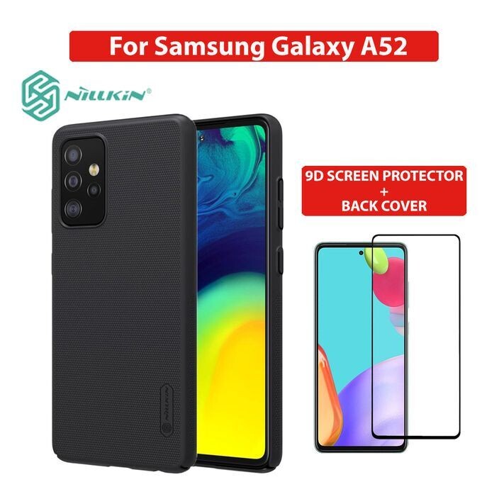 Samsung Galaxy A72 Nillkin Super Frosted Shield Matte cover case with 3D screen Protector Glass and Gift Cell Phone stand