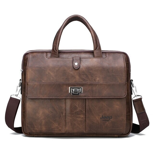 JEEP BULUO 2023 New Design Wise Classic Business Choice British Style Laptop & Macbook Split Leather Briefcase Bag