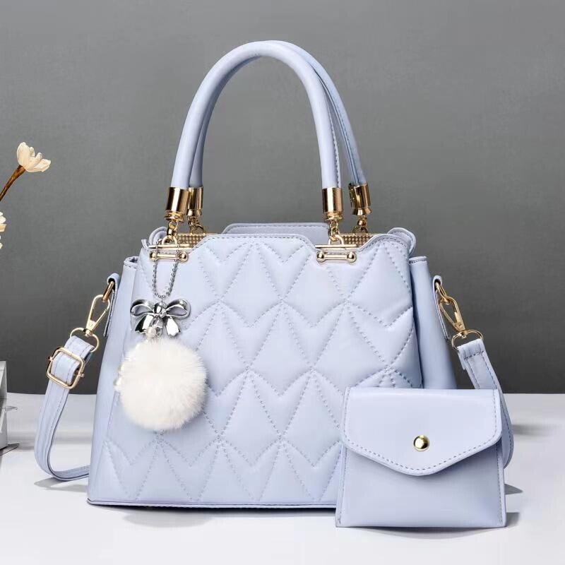 Tokyo Wise Classic White Pompom Design 2 in 1 Wallet and Crossbody High Quality PU Satchel Shoulder Bag