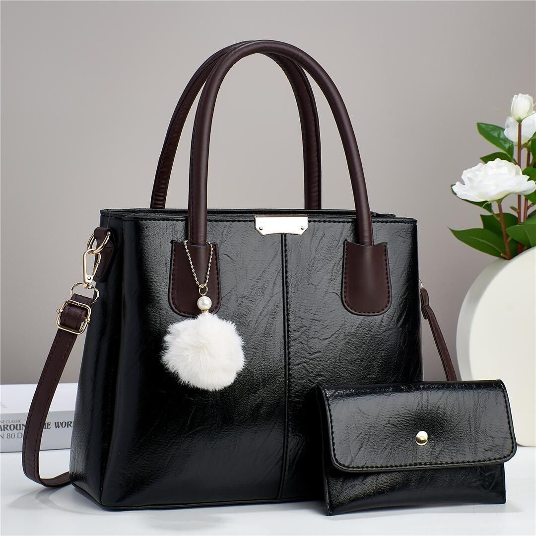 Korean Fashion COCIFER White Pompom Mini Design 2 in 1 Purse and Crossbody Leather Shoulder Bag