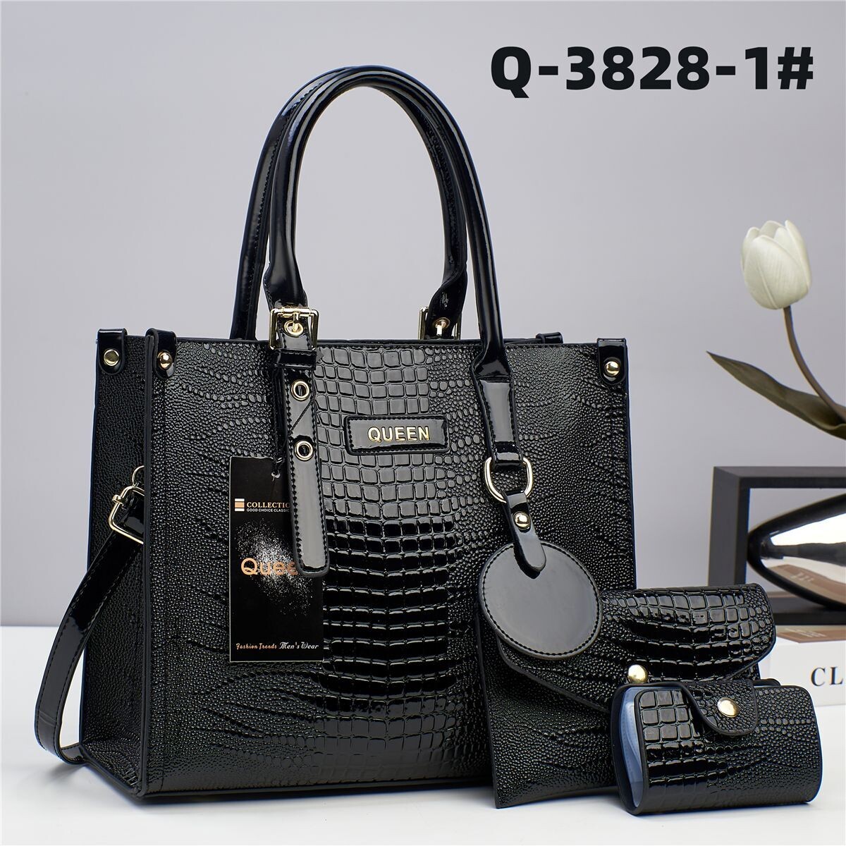 Queen Fashion Crocodile Grain Hot Trendy Classic Design 3 in 1 Purse, Wallet and Crossbody Satchel Shoulder Bag