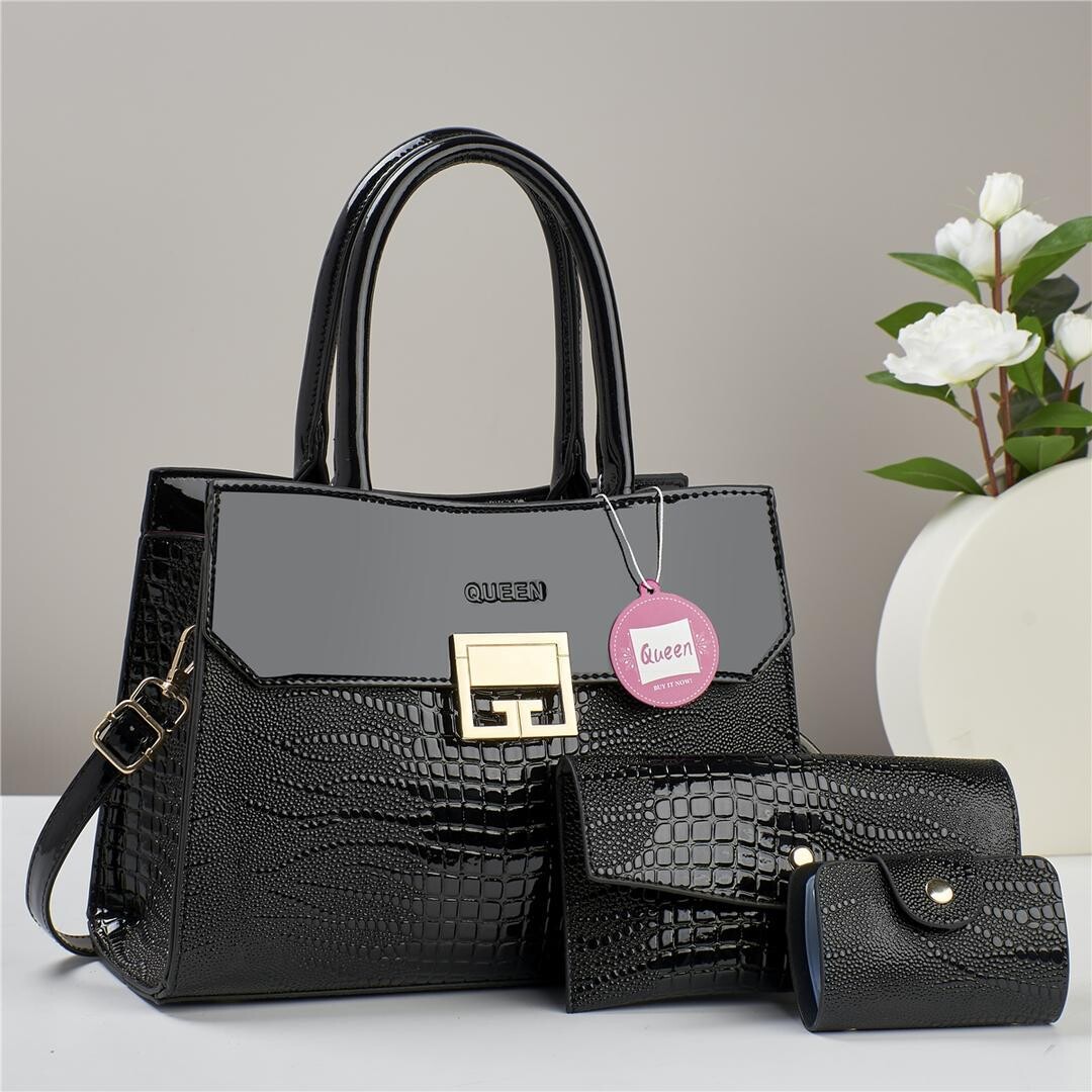 3 in 1 Queen Fashion 2024 Crocodile Grain Office Mini Design Purse, Wallet and Crossbody Satchel Shoulder Bag