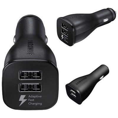 Adaptive Fast Charging Dual-Port CarCharger (Detachable Micro USB and Type C Cable)