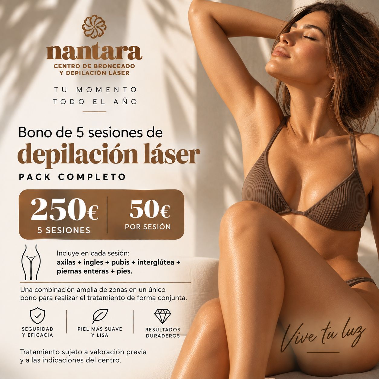 Bono 5 sesiones · Axilas + ingles + pubis + interglútea + piernas enteras + pies Bono 5 sesiones · Axilas + ingles + pubis + interglútea + piernas enteras + pies