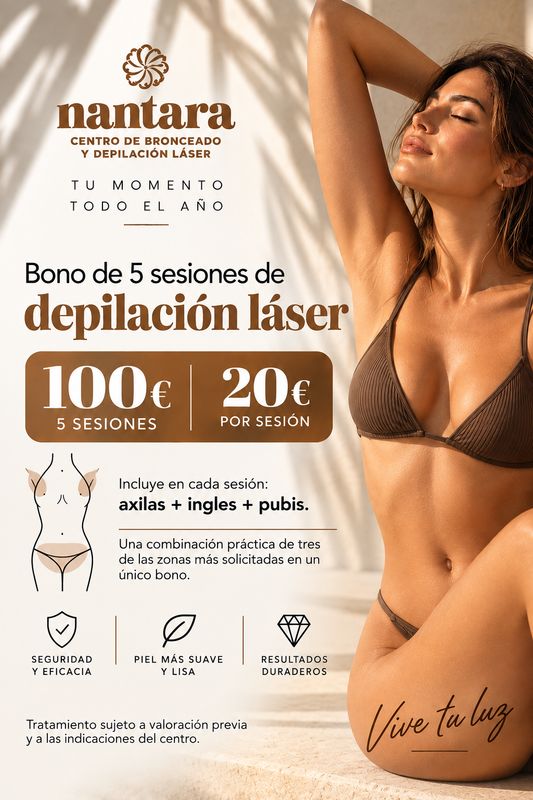 Bono 5 sesiones · Axilas + ingles + pubis