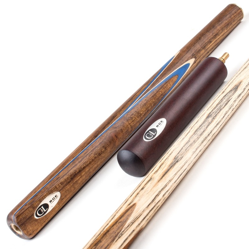 BCE 3 Piece English Pool Cue 3/4 Cut- Exotic Wood Butt with 8.5mm Tip - 145cm - Blue/ Natural Wood