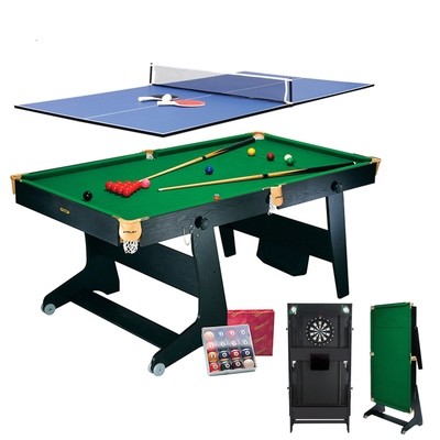 Riley Folding Snooker Table - 6ft - 4 in 1 - snooker, pool, table tennis, darts - Vertical Folding - Black with Green Cloth