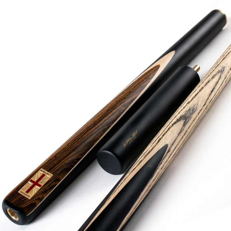 Riley England 3 Piece Snooker Cue and Hard Case 3/4 Cut- Layered Ebonised Black Wood Butt with 9.5mm Tip - 145cm - Black/ Dark Wood