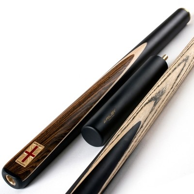 Riley England 3 Piece Snooker Cue and Hard Case 3/4 Cut- Layered Ebonised Black Wood Butt with 9.5mm Tip - 145cm - Black/ Dark Wood