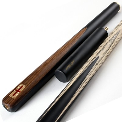 Riley England 3 Piece Snooker Cue and Hard Case 3/4 Cut- Layered Ebonised Black Wood Butt with 9.5mm Tip - 145cm - Black/ Dark Wood