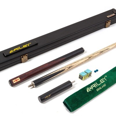 Riley England 3 Piece Snooker Cue and Hard Case 3/4 Cut- Ebony Butt with 9.5mm Tip - 145cm - Black/ Dark Brown