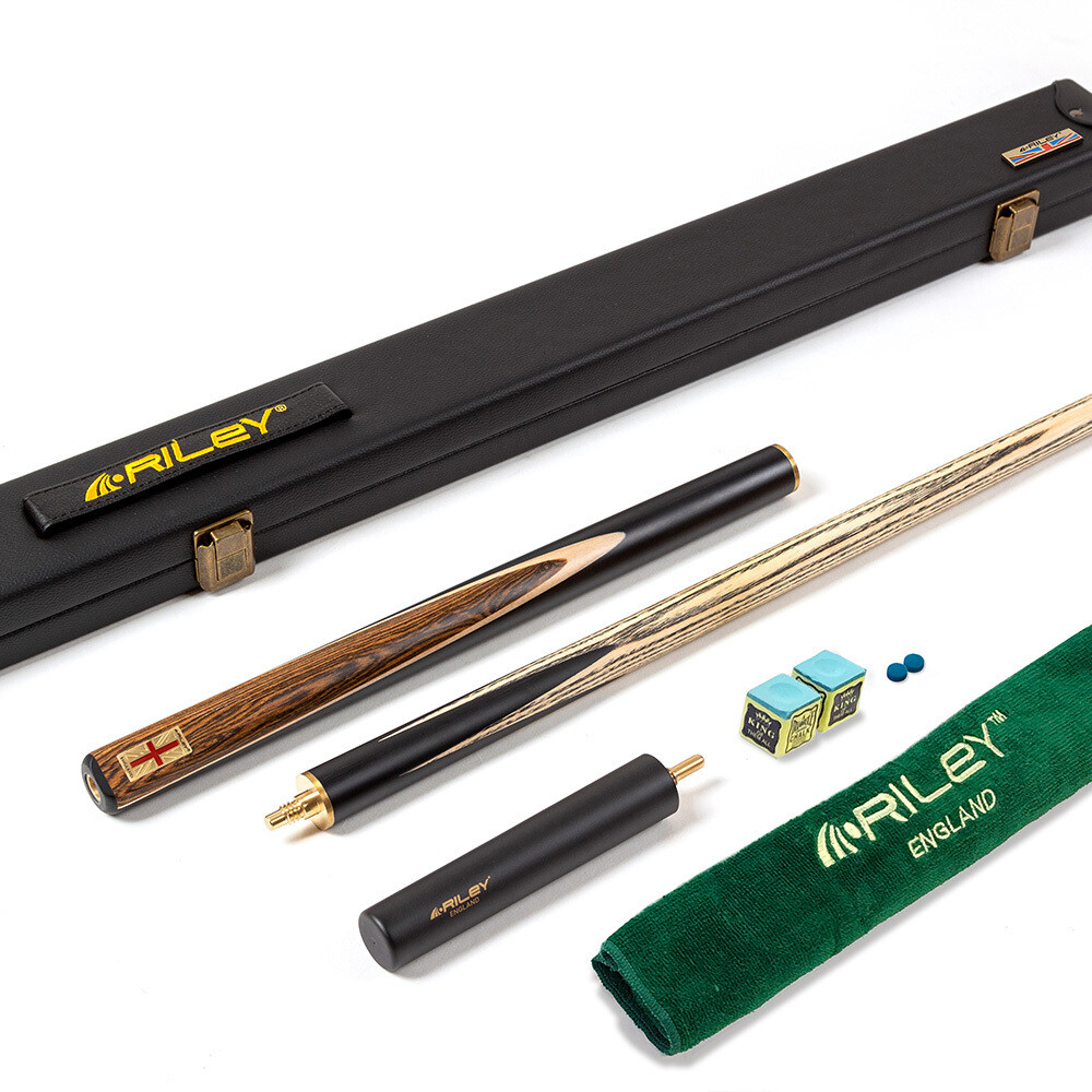 Riley England 3 Piece Snooker Cue and Hard Case 3/4 Cut- Ebony Butt with 9.5mm Tip - 145cm - Black/ Dark Wood