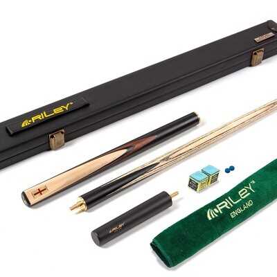 Riley England 3 Piece Snooker Cue and Hard Case 3/4 Cut- Ebony Butt with 9.5mm Tip - 145cm - Black/ Maple Wood