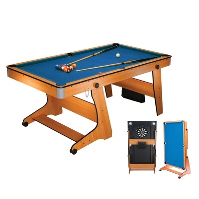 BCE Folding 2 in 1 Pool Table - Blue Cloth/ Beech Finish 6ft with Table Tennis Top - Folds Vertically