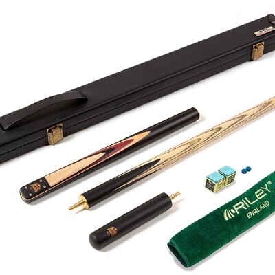 BCE 3 Piece Heritage Snooker Cue and Hard Case 3/4 Cut- Sapele Mahogany Butt - 9.5mm Tip - 145cm - Black/Natural/Purple