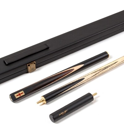Riley England 3 Piece Snooker Cue and Hard Case 3/4 Cut- Ebony Butt with 9.5mm Tip - 145cm - Black/ Dark Wood/ Maple