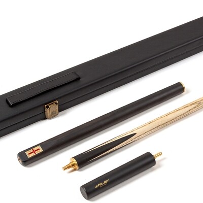 Riley England 3 Piece Snooker Cue and Hard Case 3/4 Cut- Ebony Butt with 9.5mm Tip - 145cm - Black