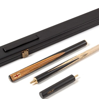 Riley England 3 Piece Snooker Cue and Hard Case 3/4 Cut- Sapele Mahogany Butt with 9.5mm Tip - 145cm - Black/ Dark Wood