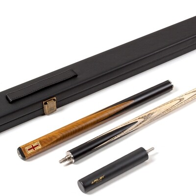 Riley England 3 Piece Snooker Cue and Hard Case 3/4 Cut- Ebony Butt with 9.5mm Tip - 145cm - Black/ Brown Exotic Wood