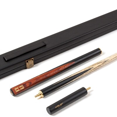 Riley England 3 Piece Snooker Cue and Hard Case 3/4 Cut- Sapele Mahogany Butt with 9.5mm Tip - 145cm - Black/Brown Wood