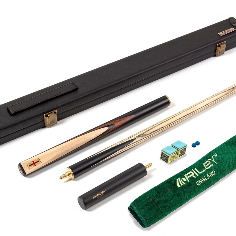 Riley England 3 Piece Snooker Cue and Hard Case 3/4 Cut- Layered Ebonised Black Wood Butt with 9.5mm Tip - 145cm - Black/ Maple Wood