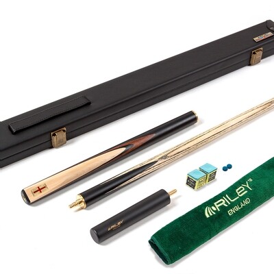 Riley England 3 Piece Snooker Cue and Hard Case 3/4 Cut- Layered Ebonised Black Wood Butt with 9.5mm Tip - 145cm - Black/ Maple Wood