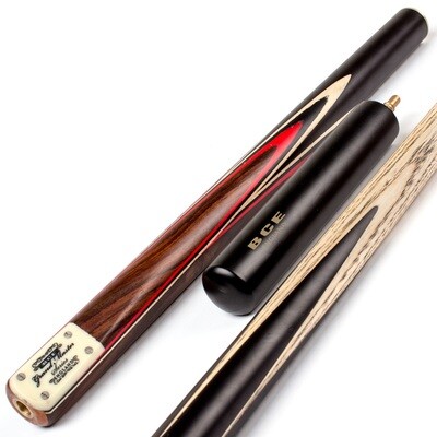 BCE 3 Piece Grand Master Snooker Cue and Hard Case 3/4 Cut- Layered Ebonised Black Wood Butt - 9.5mm Tip - 145cm - Black/ Red/ Natural