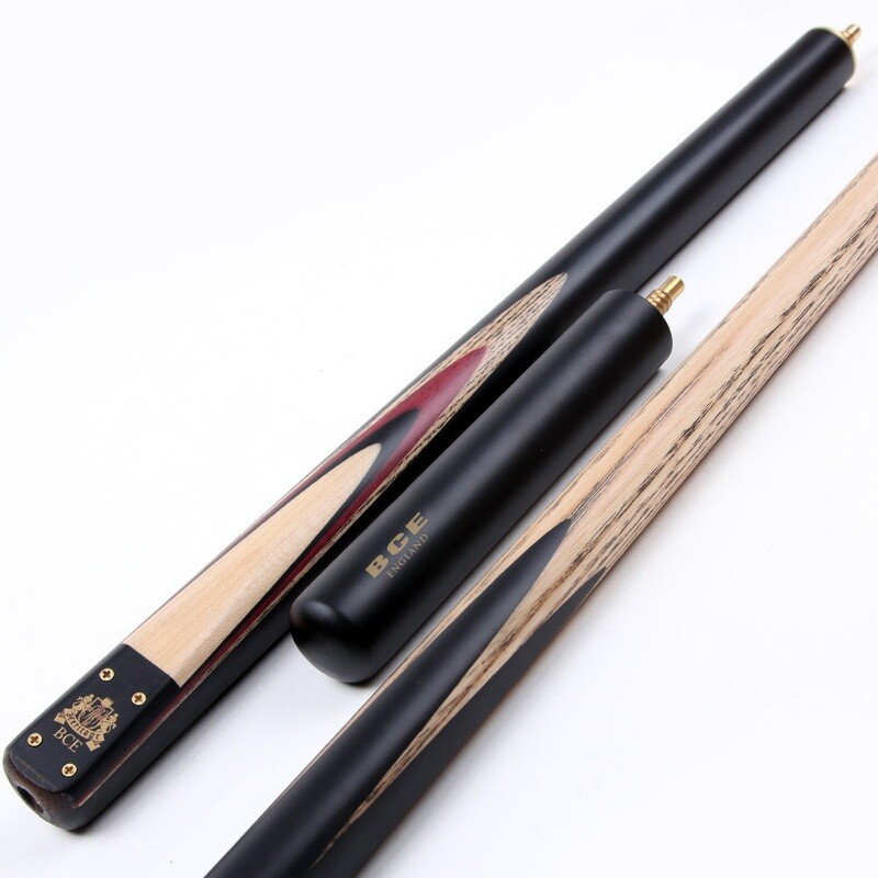 BCE 3 Piece Heritage Snooker Cue and Hard Case 3/4 Cut- Sapele Mahogany Butt - 9.5mm Tip - 145cm - Black/Natural/Purple