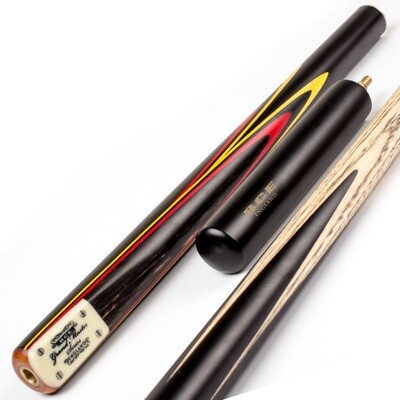 BCE 3 Piece Grand Master Snooker Cue and Hard Case 3/4 Cut- Layered Ebonised Black Wood Butt  - 9.5mm Tip - 145cm - Black/Red/ Yellow