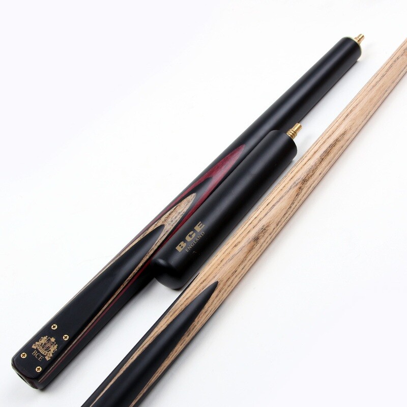 BCE 3 Piece Heritage Snooker Cue and Hard Case 3/4 Cut- Sapele Mahogany Butt - 9.5mm Tip - 145cm - Black/Natural/Brown/Purple