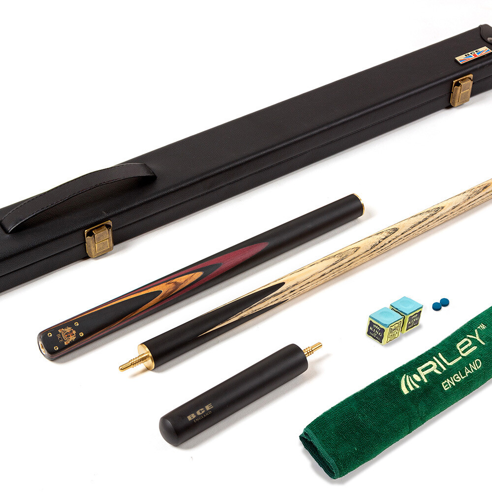 BCE 3 Piece Heritage Snooker Cue and Hard Case 3/4 Cut- Sapele Mahogany Butt - 9.5mm Tip - 145cm - Black/Natural/Brown/Purple