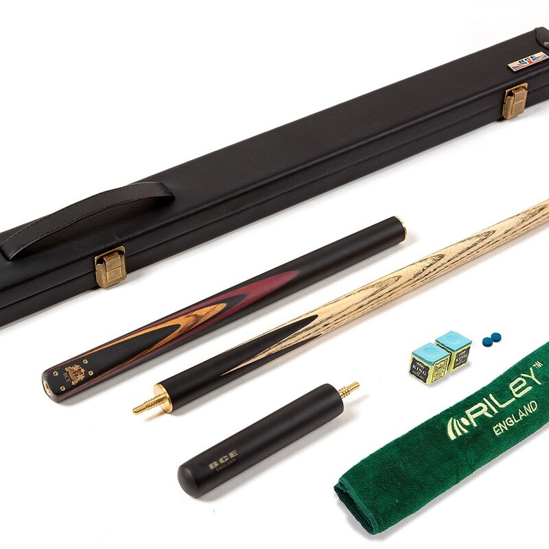 BCE 3 Piece Heritage Snooker Cue and Hard Case 3/4 Cut- Sapele Mahogany Butt - 9.5mm Tip - 145cm - Black/Natural/Brown/Purple