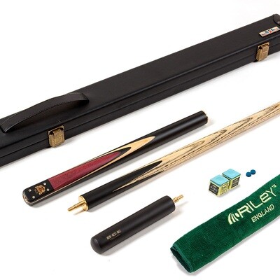 BCE 3 Piece Heritage Snooker Cue and Hard Case 3/4 Cut- Sapele Mahogany Butt - 9.5mm Tip - 145cm - Black/Natural/Purple