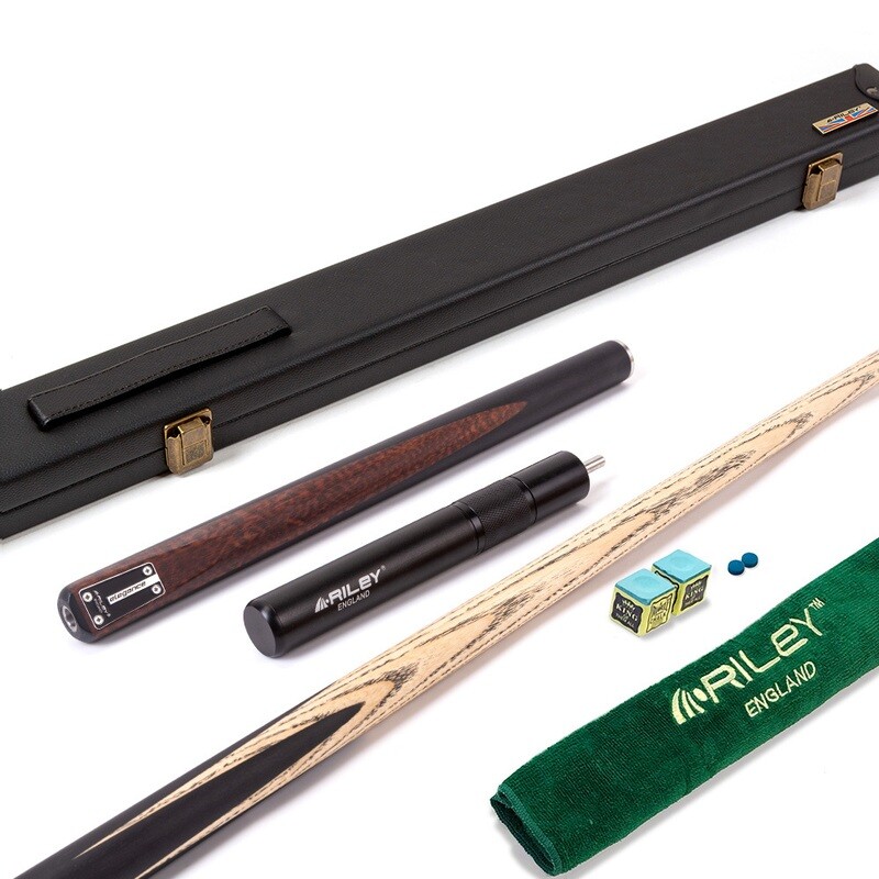 Riley Elegance - 3 Piece Snooker Cue and Hard Case 3/4 Cut- Ebony Butt- 9.5mm Pro Tip - 145cm - Black/ Natural Snake Wood Front Splice