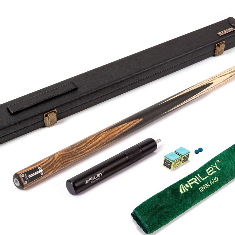 Riley Elegance - 2 Piece Snooker Cue and Hard Case - 1 Piece Cue - Ebony Butt- 9.5mm Pro Tip - 145cm - Black/ Natural Golden Sandal 360˚ Splicing