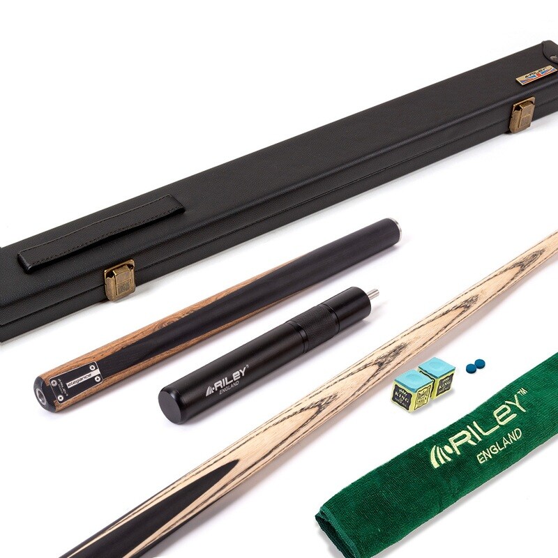 Riley Elegance - 3 Piece Snooker Cue and Hard Case 3/4 Cut- Ebony Butt- 9.5mm Pro Tip - 145cm - Black/ Natural Golden Sandal Splicing