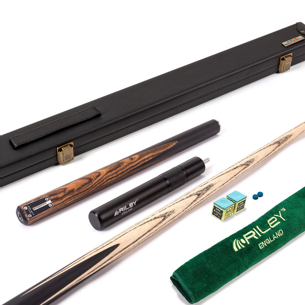 Riley Elegance - 3 Piece Snooker Cue and Hard Case - 3/4 Cut Cue - Ebony Butt- 9.5mm Pro Tip - 145cm - Black/ Natural Golden Sandal 360˚ Splicing