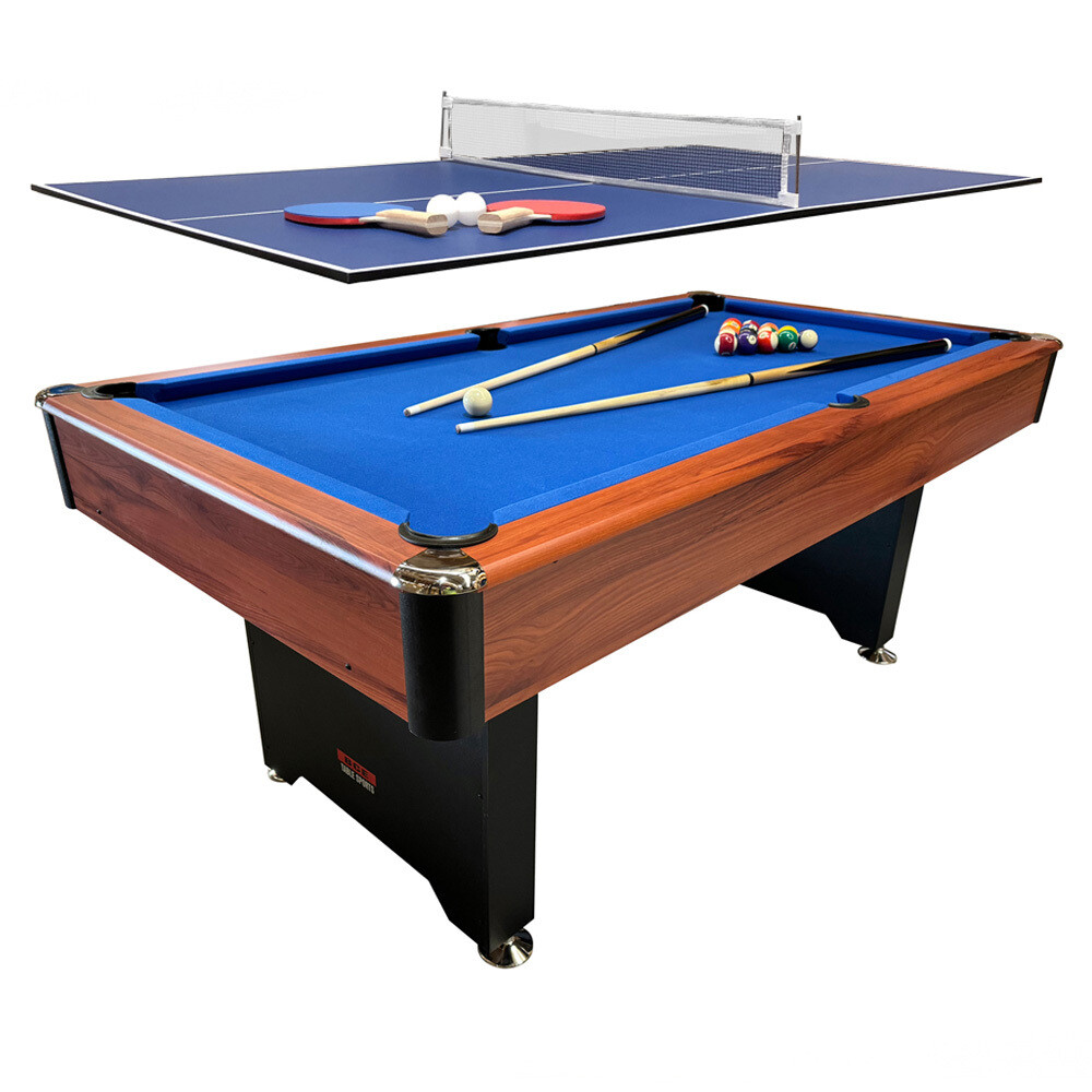 BCE 2 in 1 American Pool table Black/Wood Effect with Blue Cloth