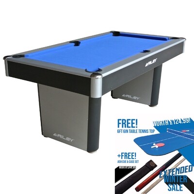 Riley American Pool Table - Black/ Silver with Blue Cloth - 6ft - Fixed Leg