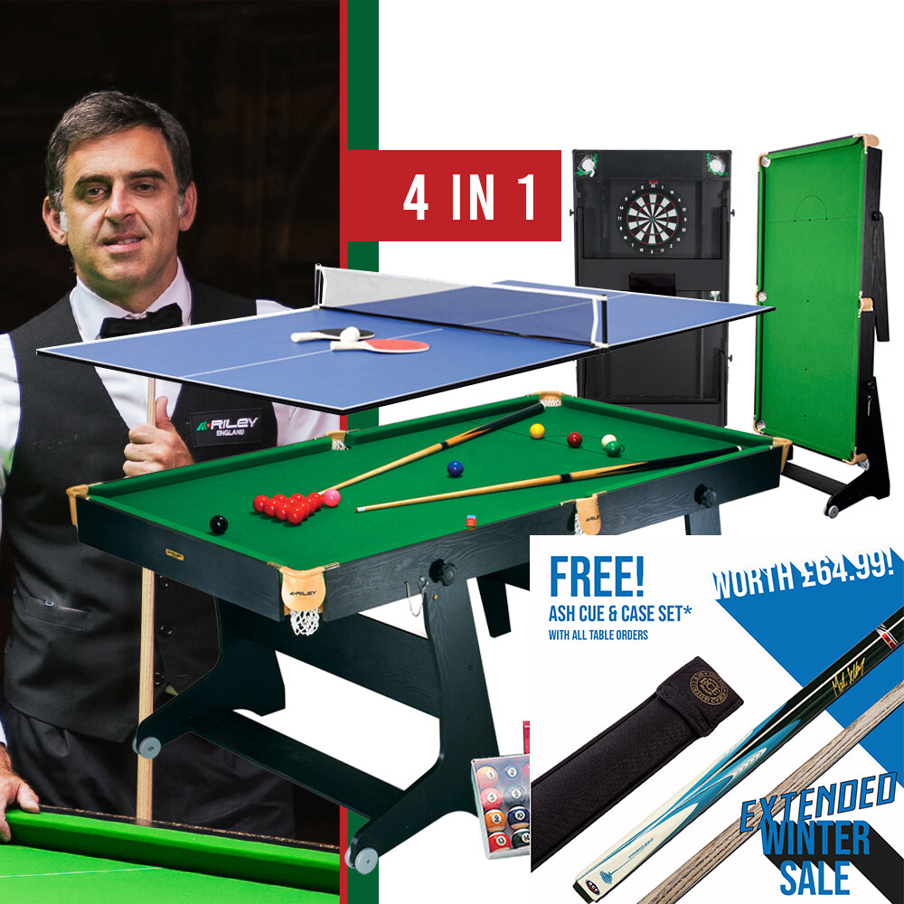 Riley Folding Snooker Table - 6ft - 4 in 1 - snooker, pool, table tennis,  darts - Vertical Folding - Black with Green Cloth