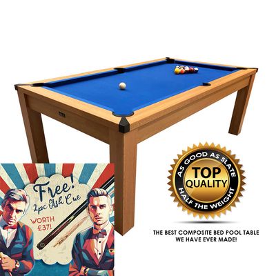 Riley Semi Pro American Pool Table - Oak with Blue Cloth - 7ft - Metal Frame, 2 Pc Table Top with Table Table Tennis Feature: FREE - Yes Please!