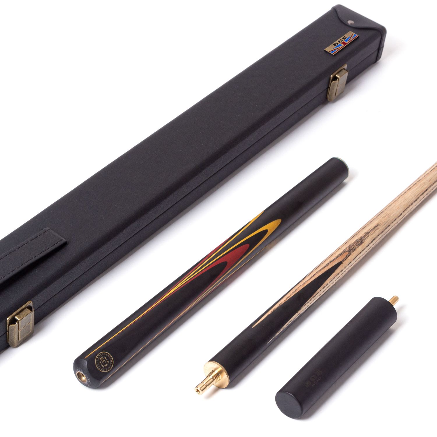 BCE 3 Piece Cue and Hard Case 3/4 Cut - 9.5mm Tip - 145cm - Black/Natural
