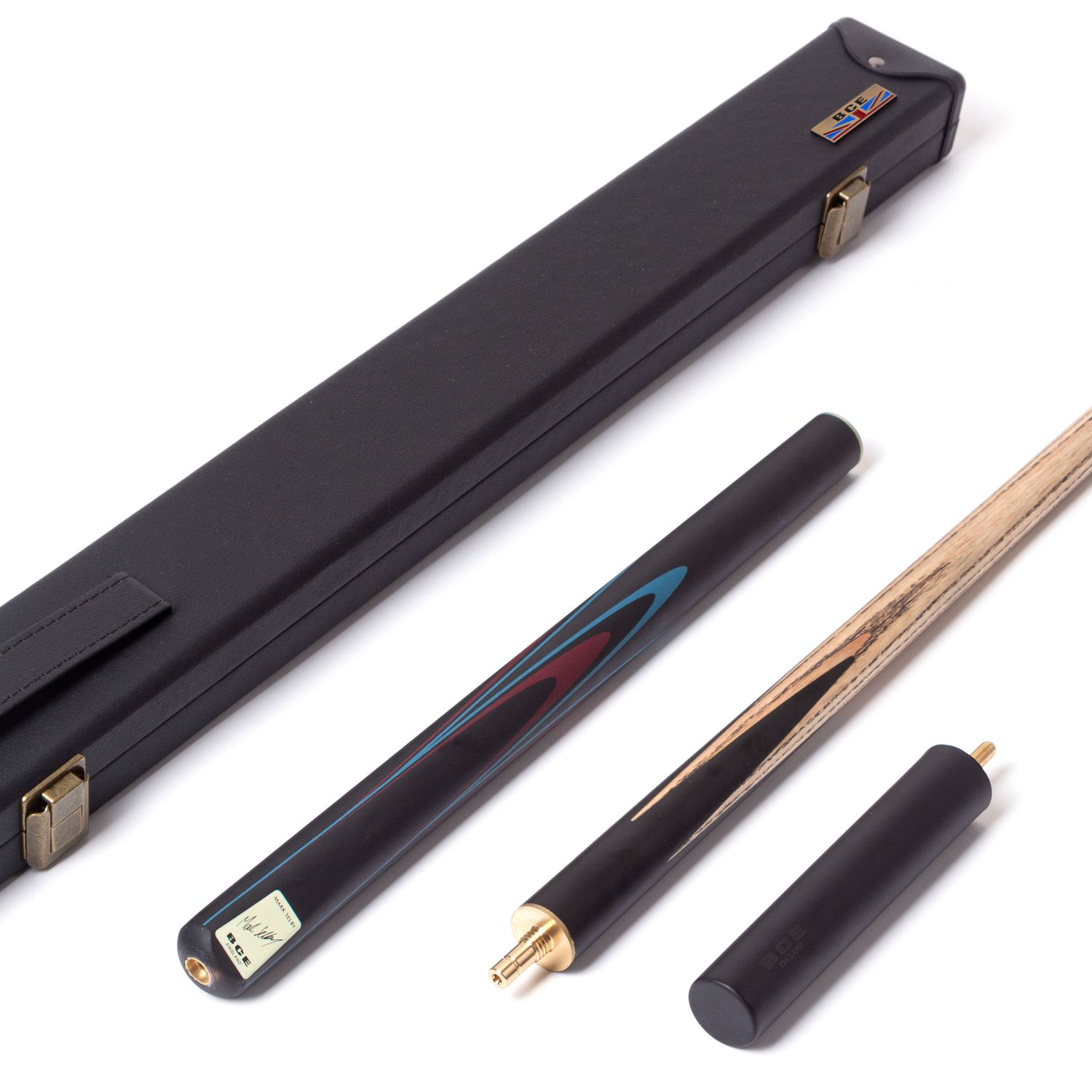 BCE Mark Selby 3 Piece Cue and Hard Case 3/4 Cut - 9.5mm Tip - 145cm - Black/Natural