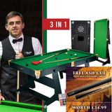 Riley Folding Snooker Table - 6ft - 3 in 1 - snooker, pool, darts - Vertical Folding - Black with Green Cloth