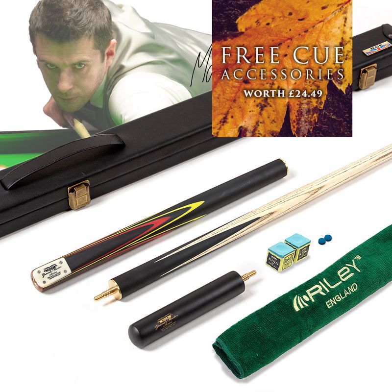 BCE 3 Piece Grand Master Snooker Cue and Hard Case 3/4 Cut- Sapele Mahogany Butt - 9.5mm Tip - 145cm - Black/Red/ Yellow