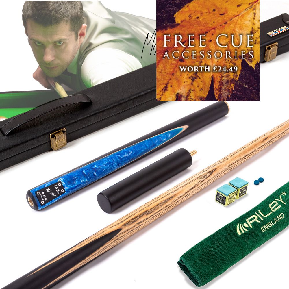 BCE Black Series - Mark Selby - 3 Piece Snooker Cue and Hard Case - 3/4 Cut Cue - Ebony Butt- 9.5mm Tip - 145cm - Black/ Blue and White Marbleised Resin